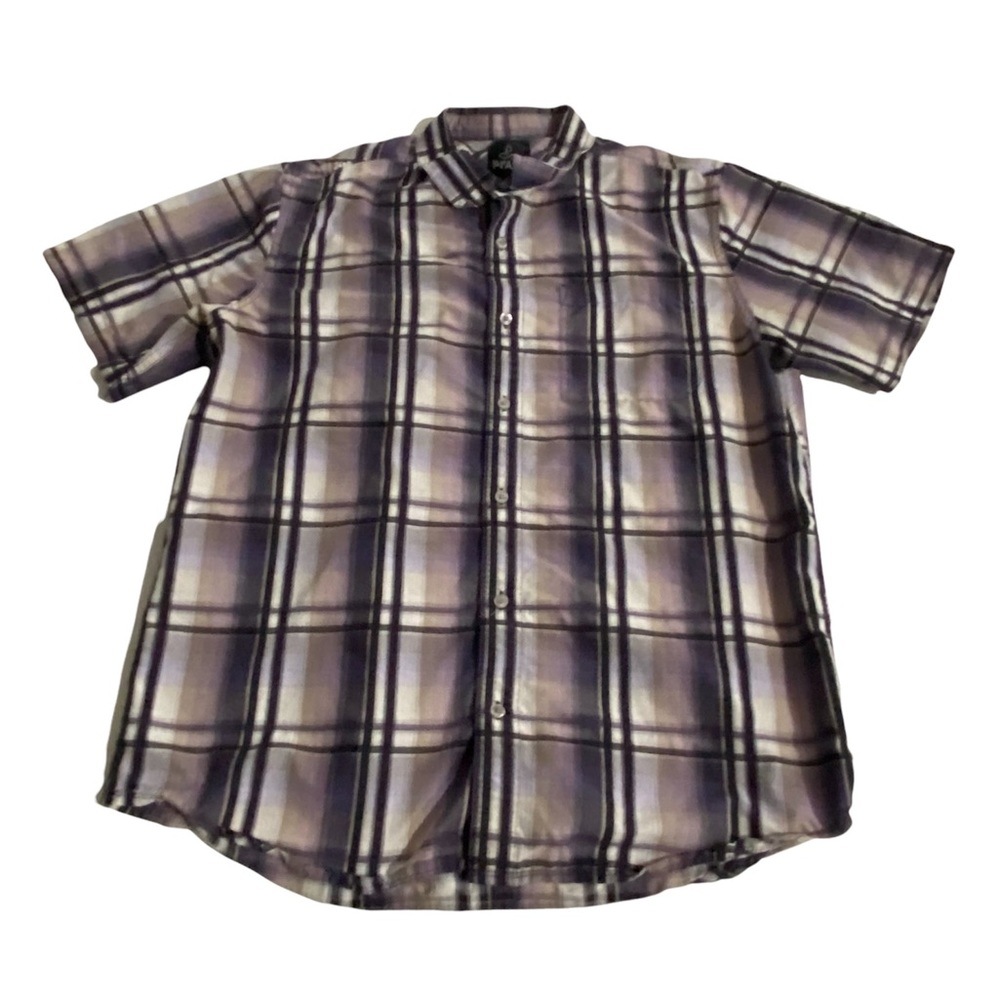 Prana Plaid Short Sleeve Button Down Camp Shirt L
